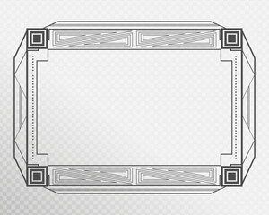 Vintage elegant horizontal Art Deco frame on transparent background. Vector illustration