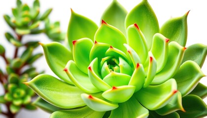 Fototapeta premium A vibrant green succulent, isolated on pure white, green, stem
