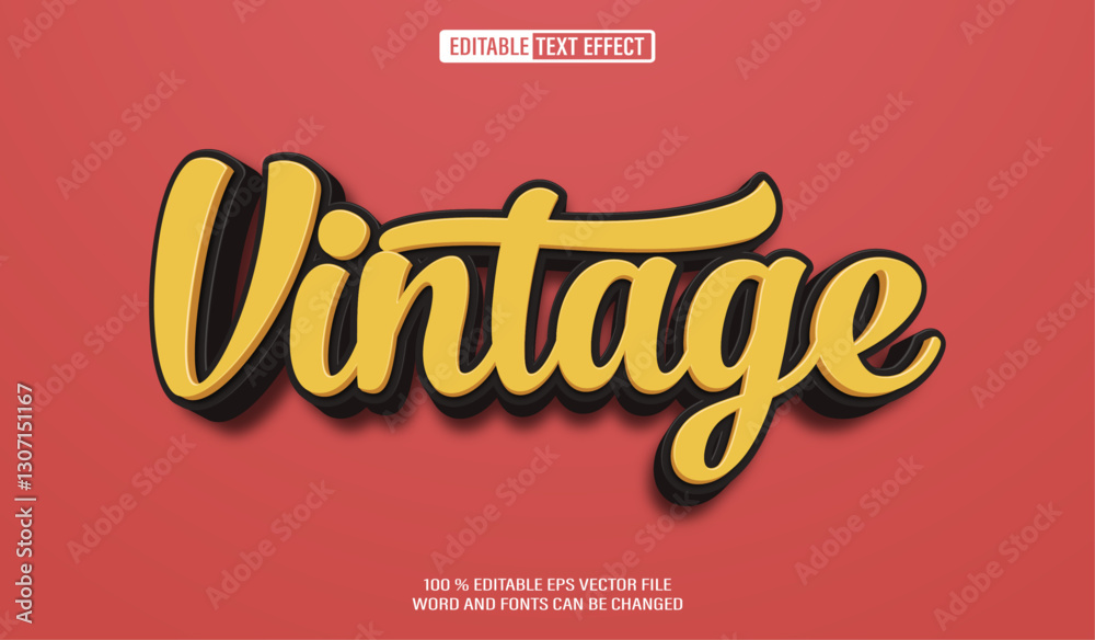 Leinwandbilder Editable 3d text style effect - Vintage Script text effect Template