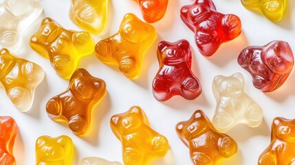 Colorful gummy bears on white background