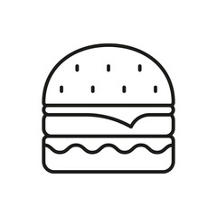 Burger Line Icon. Delicious Hamburger with Lettuce, Cheese, and Sesame Seed Bun Outline Symbol. Editable Stroke. Isolated Vector Illustration