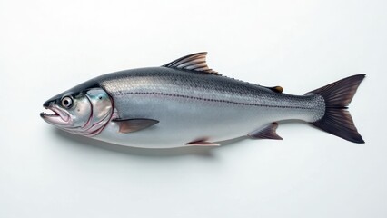 A fresh, whole fish viewed from above, isolated on a plain white background, showcasing its detailed scales and fins.