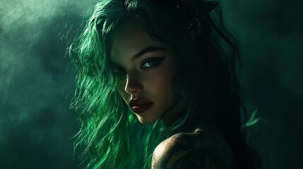Fototapeta premium Dark emerald and forest green gradients, moody and luxurious with fluid glossy highlights