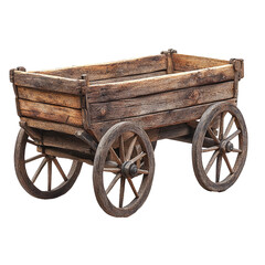 Obraz premium A weathered wooden cart with two wheels and a flatbed.