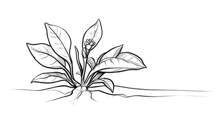 Plant growing from soil isolated on transparent background showcasing detailed leaves and roots with blossoms