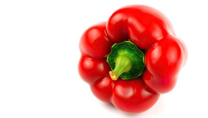 A single, vibrant red bell pepper, glossy skin, isolated on pure white, bell pepper, background