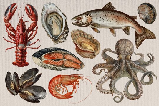 Vintage Seafood illustration element set