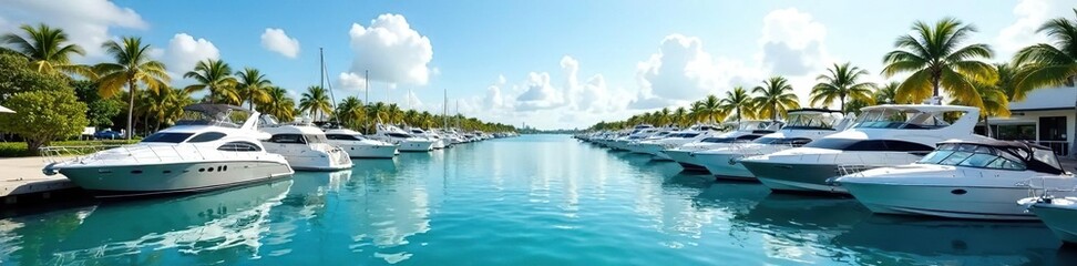 Miami marina with speedboats and yachts docked, marina, florida, miami