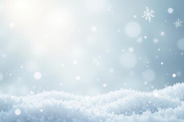 Fototapeta premium Sparkling snowflakes fall gently on a pristine white Christmas background, white, serene