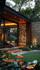 Illuminated Modern Patio Design: Warm Evening Ambiance