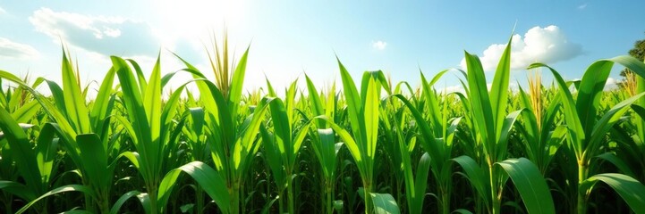 Fototapeta premium Tall sugarcane stalks sway gently in the breeze, nature, plant life, foliage
