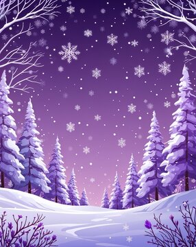 purple theme Snowy winter wonderland wedding invitation plain modern flat illustration background with copy space backdrop