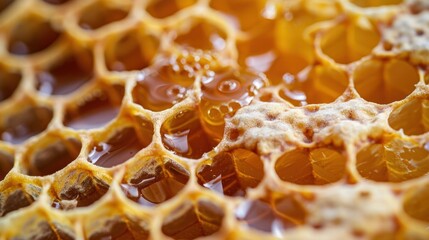 Beekeeping farm with wooden hives and bees collecting nectar in sunlight