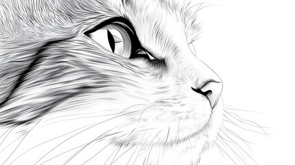 cat, line-art, close-up, white background, sharp, clean lines of a catâ€™s face, expressive eyes and whiskers, elegant and minimalist design.