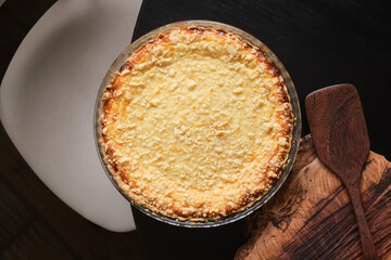 Homemade casserole with cottage cheese. Cottage cheese casserole. Top view. 