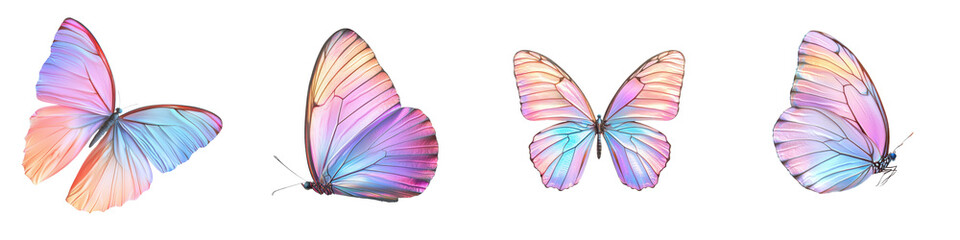 Captivating digital artwork depicting a series of colorful ethereal butterflies with iridescent wings and a dreamy pastel hued aesthetic