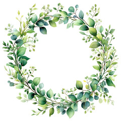 Naklejka premium Watercolor greenery wreath creating a circular frame with copy space