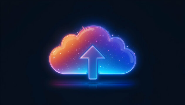 Glowing Cloud Upload Icon with Arrow in Modern Technology Style - Powered by Adobe
