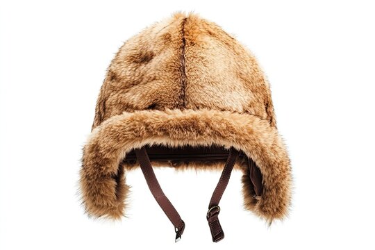 Faux fur trapper hat isolated on white background 