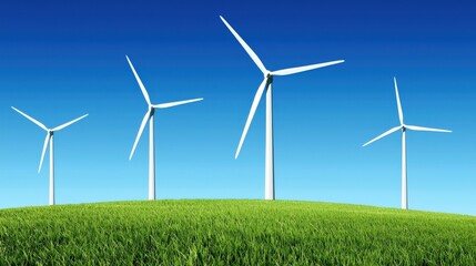 Fototapeta premium A futuristic graph overlayed on a lush green field of wind turbines.