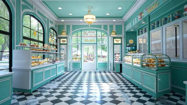 Charming Pastel Green Bakery Interior Design