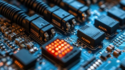 Obraz premium Close-up of Circuit Board with glowing LED Display