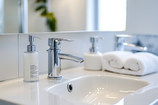 New bathroom with mirror by Who is Danny, modern minimalist. AI generated illustration.