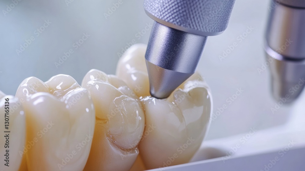 Poster detailed close up of dental cleaning procedure highlighting precision and technique in tooth care ge