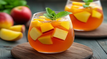 Refreshing Fruit Punch with Apple and Mango Garnished with Mint Leaves