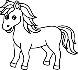 Obraz premium SVG vector features hand-drawn farm animals with line art. Cute Cartoon Pony Outline for Coloring Activity