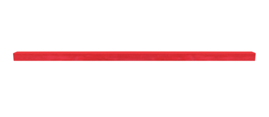 Square beam painted with red paint, horizontal top view. On isolated transparent background.