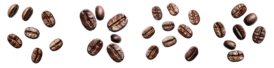Assortment of various roasted coffee beans in close up view against an abstract textured brown background  Concept of gourmet coffee premium artisanal brewing