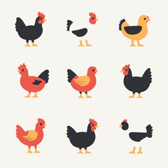 Colorful Cartoon Chicken Illustration Set Against a Cream Background