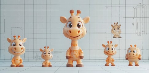 Naklejka premium Adorable Cartoon Giraffes in Various Sizes with Cute Expressions