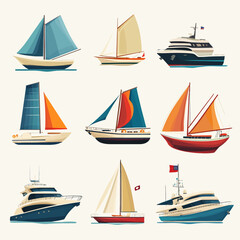 Collection of Sailboats and Yachts in Various Designs and Colors
