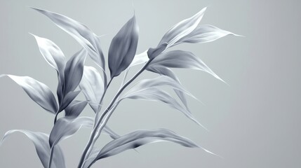 Naklejka premium plants, side view, grey solid background, detailed shading and smooth gradients, soft light highlighting each leafâ€™s curvature.