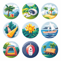 Vacation and Travel Icons Collection Featuring Beach, Tent and More