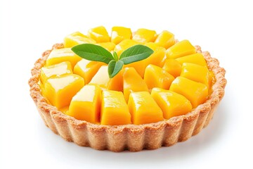 Fresh mango tart with cream filling isolated on white background 