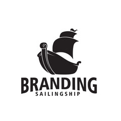 Simple Viking War Ship Drakkar Boat Logo Silhouette Vector Illustration