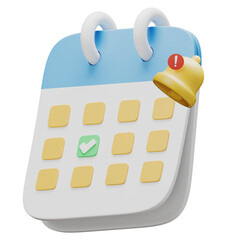 canlendar and bell notification isolated on white. Appointment and Notification. 3d illustration rendering.