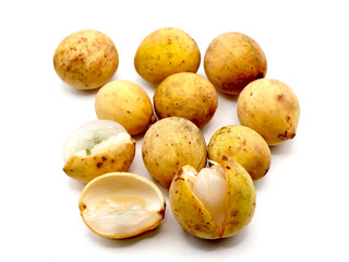 Duku fruit (Lansium parasiticum) isolated on a clean white background