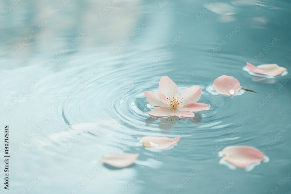 Aufkleber floating flower petals on calm water create a serene atmosphere of tranquility and beauty in soft pa