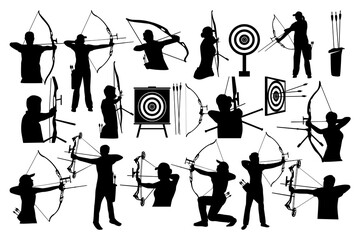 Obraz premium Attractive female and male archer silhouettes. Black and white Vector Illustration