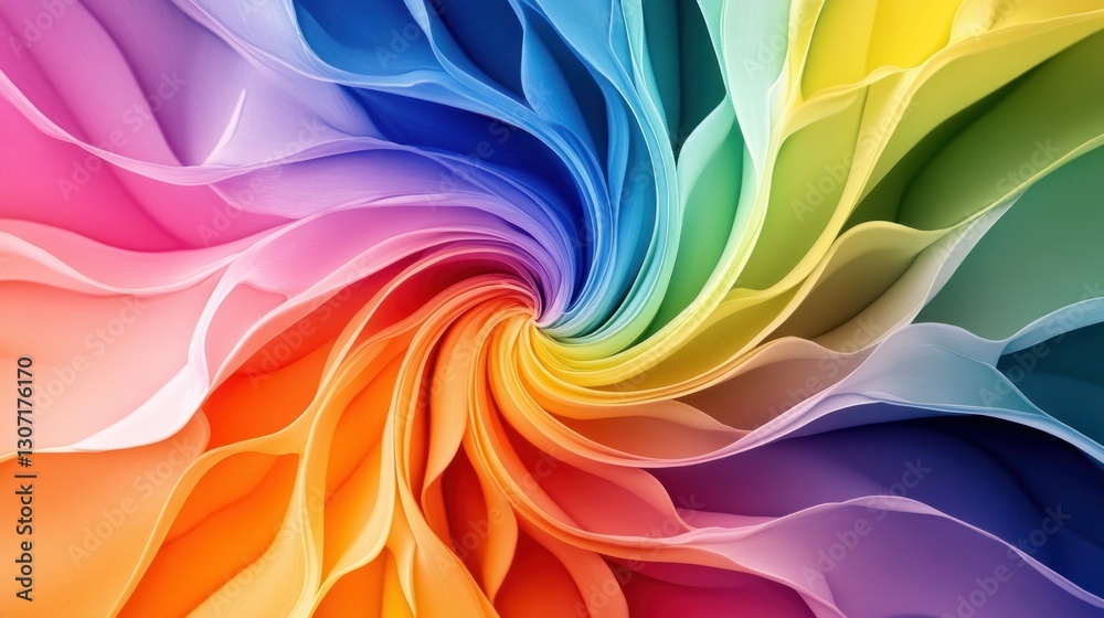 Poster colorful swirling paper design creating a vibrant abstract pattern with dynamic movement