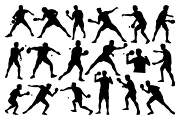 Table tennis player silhouettes. Black and white Vector Illustration