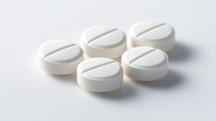 White pills arranged on a smooth surface, showcasing their clean and simple design.