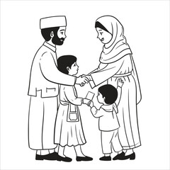 Vektor Stok Illustration Cartoon Cute Happy Muslim Family