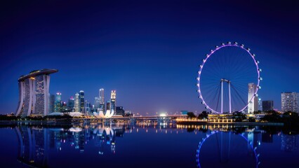 Obraz premium Stunning Night View of Marina Bay Sands and the Singapore Skyline