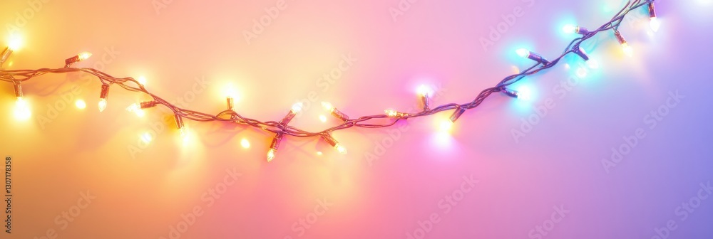 Leinwandbilder colorful glowing lights form a festive garland in a rainbow spectrum on a soft gradient background i