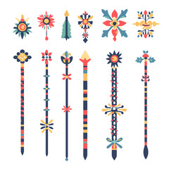 Decorative floral stick pattern collection of stylized ornaments art